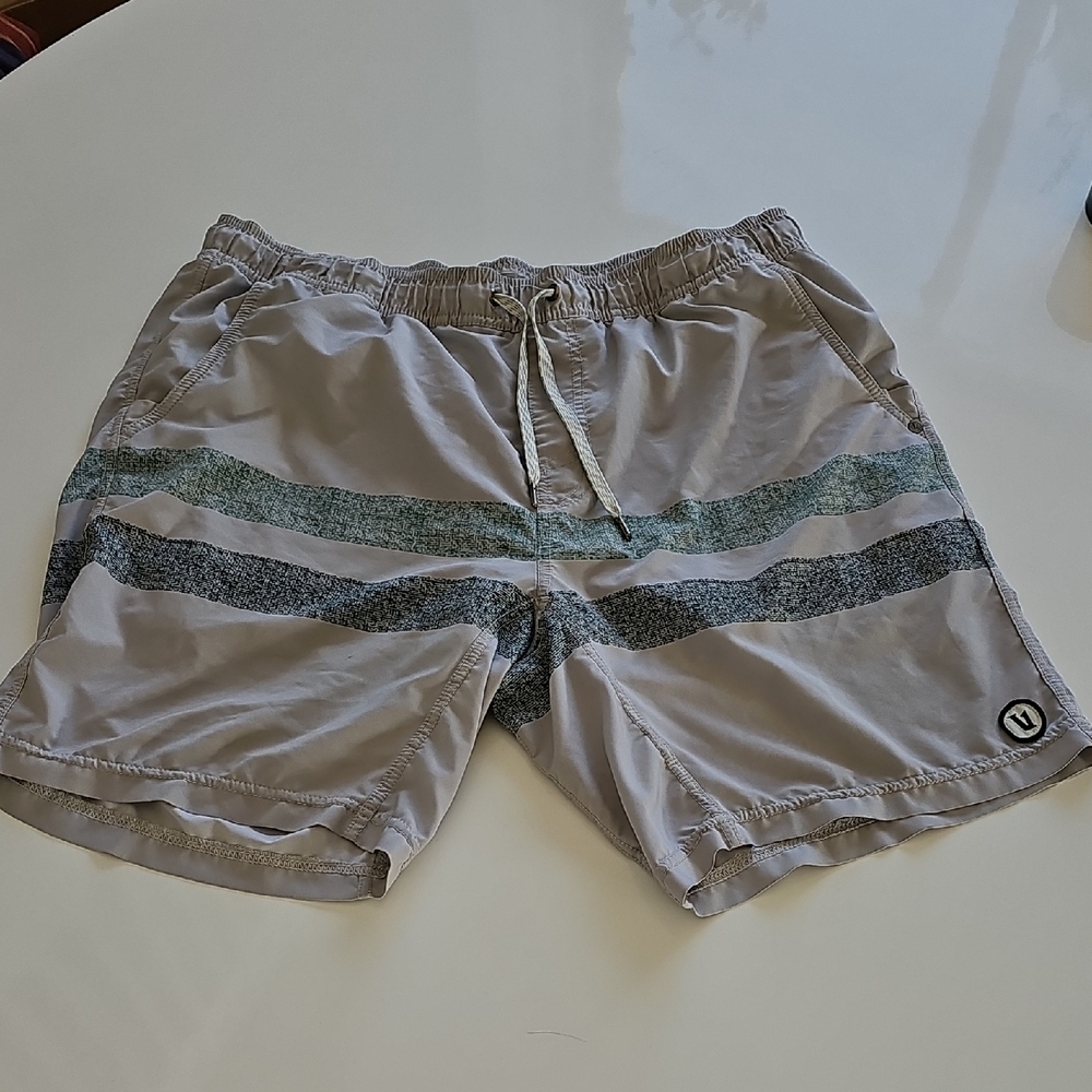 Vuori Gray and Green Striped Lined Shorts